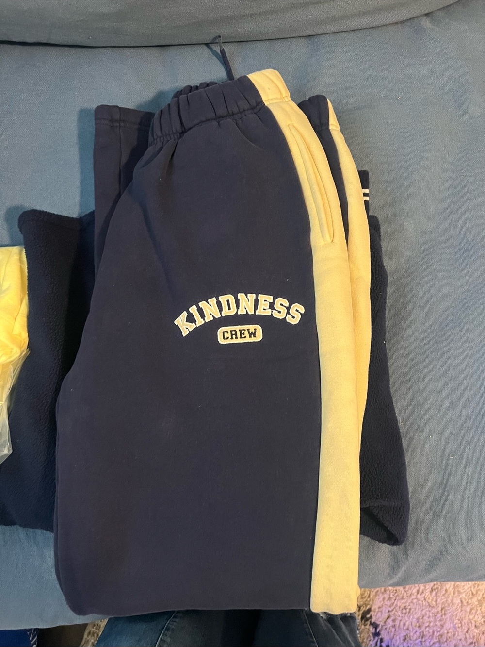 Mayfair Navy & Yellow KINDNESS CREW Sweatpants S